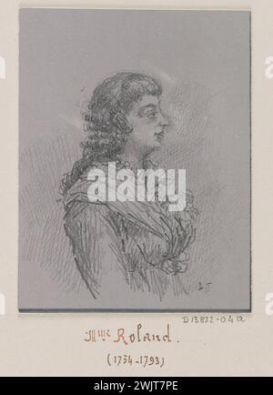 Jean-Louis Talagrand (* 1845). Das Gefängnis von Sainte-Pélagie: Porträt von Frau Roland (1754-1793). Bleistift. Paris, Carnavalet Museum. Album mit Zeichnungen, Bleistift, Frauenporträt, Pariser Gefängnis, Sainte-Pelagie Gefängnis, Veme VE V 5. 5. Arrondissement Stockfoto