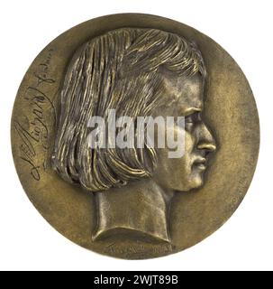 David d'Angers (1788-1856). Porträt von Louis Richard. Bronze. Sandguss. 1834. Paris, Museum Carnavalet. 60828-11 Bronze, Sand, Mann, Medaille, Profil, Hochformat Stockfoto