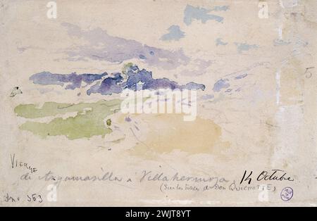 Virgin (Daniel Urrabieta ORTIZ Y VIRGER, dit). Auf den Spuren von Don Quijote: Von Argamasilla nach Villahermosa. Aquarell, 14. Oktober 1904. Museum der Schönen Künste der Stadt Paris, Petit Palais. 33900-17 Landschaft, Charakter, Roman, Aquarell Stockfoto