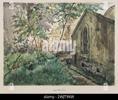 Jean-Louis Talagrand (* 1845). Sainte-Pélagie-Gefängnis: Teil des Friedhofs. Aquarell, braune Tinte, Bleistift. Paris, Carnavalet Museum. Album mit Zeichnungen, Friedhof, Bleistift, braune Tinte, Pariser Gefängnis, Sainte-Pelagie Gefängnis, Veme VE V 5. 5. Arrondissement, Aquarell Stockfoto