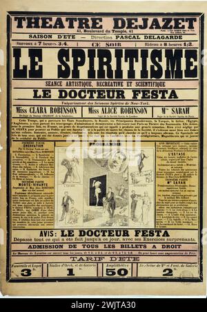 Michelet; Printing Morris Vater und Sohn. "Theater, Spiritualismus, künstlerische, Freizeit- und wissenschaftliche Sitzung". Poster. Lithographie N.ET B. Typographie. Paris, Carnavalet Museum. Poster, Lithografie, Werbung, Neuklassifizierung, Sitzung, Spektakel, Spiritualismus, Theater schon Stockfoto