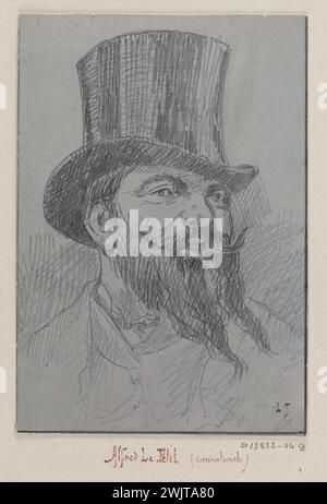 Jean-Louis Talagrand (* 1845). Das Gefängnis von Sainte-Pélagie: Porträt von Alfred Le Petit, Karikaturist. Bleistift. Paris, Carnavalet Museum. Album mit Zeichnungen, französischer Karikaturist, Bleistift, Porträt Mann, Pariser Gefängnis, Sainte-Pelagie Gefängnis, Veme VE V 5. 5. Arrondissement Stockfoto