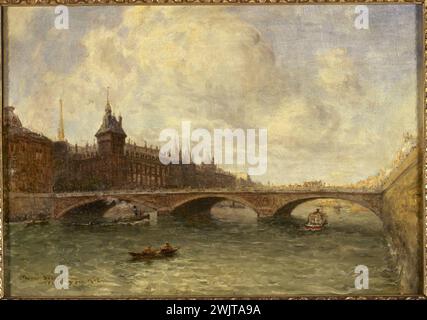Frank Boggs (1855-1926). „Blick auf den Uhrenkai“. Öl auf Leinwand. Paris, Carnavalet Museum. 52771-8 Boot, Concierge, seine Fluss, CITE ILLE, IVEME IV 4. 4. Arrondissement, Uhren, Aussicht, Brücke Stockfoto
