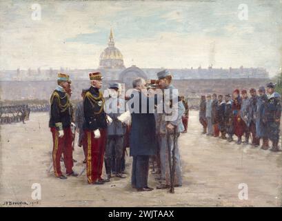 Joseph-Félix Bouchor (1853-1937). "Verleihung der Dekorationen an der Invalidensesplanade durch Präsident Poincaré, 17. September 1915". Öl auf Holz. Paris, Carnavalet Museum. 32938-17 VIIEME VII 7. 7. Bezirk, BEQUILLE, ARBEIT, offizielle Zeremonie, Dekoration, Decorate, französischer Staat, Hotel des Invalides, Öl auf Holz, Offizier, Erster Weltkrieg, Präsident Der Französischen Republik, Discount, Soldat, Esplanade Stockfoto