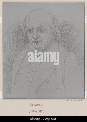 Jean-Louis Talagrand (* 1845). Das Gefängnis von Sainte-Pélagie: Porträt von Béranger (1780-1857). Bleistift. Paris, Carnavalet Museum. Album mit Zeichnungen, Chansonnier, Bleistift, französischer Dichter, Mannporträt, Pariser Gefängnis, Sainte-Pelagie Gefängnis, Veme ve V 5. 5. Arrondissement Stockfoto