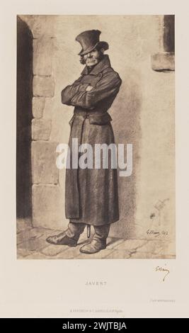 Javert '. Illustration für Les Misérables. Fotografie aus einer Zeichnung von Gustave Brion (1824-1877), 1862. Paris, das Haus von Victor Hugo. 38344-1 Haut-de-blank Hut, Zeichnung, französischer Schriftsteller, Illustration, Mantel, Litterisches Werk, Charakter, Roman Stockfoto