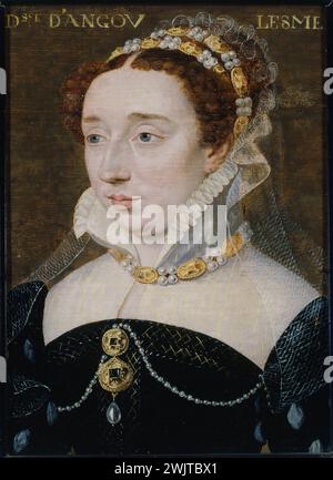 Workshop von Francois Clouet. "Diane de France (1538-1619), Herzogin von Angoulême, legitimierte Tochter von Henri II." Öl auf Holz. Paris, Carnavalet Museum. 35198-11 Aristokrat, Juwel, diane von Frankreich, Herzogin angouleme, Holz auf Holz, Porträt, Wiedergeburt Stockfoto