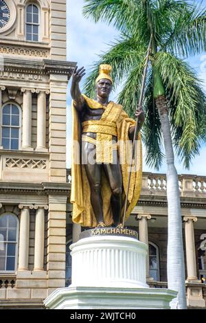King Kamehameha Statue, King Street, Honolulu, Oahu, Hawaii, Vereinigte Staaten von Amerika Stockfoto
