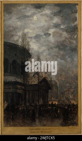 Léon Herpin (1841-1880). 'Ausfahrt Paris im Dezember 1870 (Rotonde de la Villette)'. Öl auf Leinwand. Paris, Carnavalet Museum 36536-7 Barriere, Mond, Nacht, Rotunde de la Villette, Sitz von Paris, Ausfahrt Paris, 19. 19. 19. 19. 19. 19. 19. 19. Arrondissement, Öl auf Leinwand, nachtaktiv Stockfoto