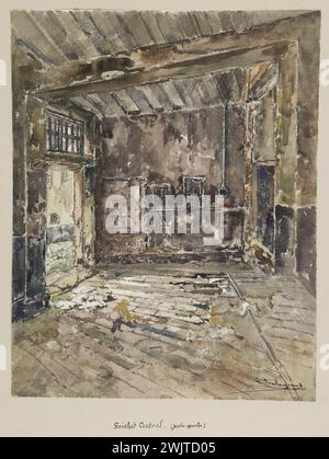 Jean-Louis Talagrand (* 1845). Das Sainte-Pélagie-Gefängnis: Zentrales Fenster (linker Teil). Aquarell, braune Tinte. Paris, Carnavalet Museum. Album mit Zeichnungen, braune Tinte, zentrales Fenster, Pariser Gefängnis, Sainte-Pelagie Gefängnis, Veme VE V 5. 5. Arrondissement, Aquarell Stockfoto