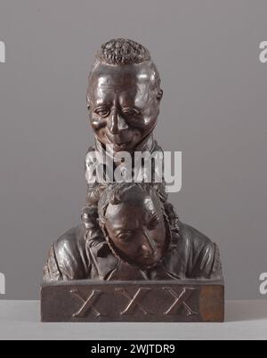 Jean-Pierre Dantan (1800-1869), sagte Dantan der junge. Karikaturen von Francois-Henri-Joseph Blaze dit Castil-Blaze (1784–1857), Musiker, Kritiker und Giacchino Rossini (1792–1868), italienischer Komponist. Bronze. Paris, Carnavalet Museum. Bronze, italienischer Komponist, Kritiker, Musiker, Karikatur Stockfoto