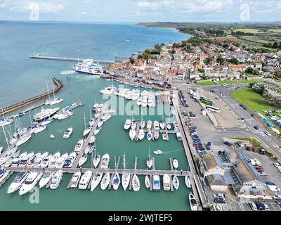 Yarmouth Isle of Wight Marina Drohne, Luftfahrt Stockfoto