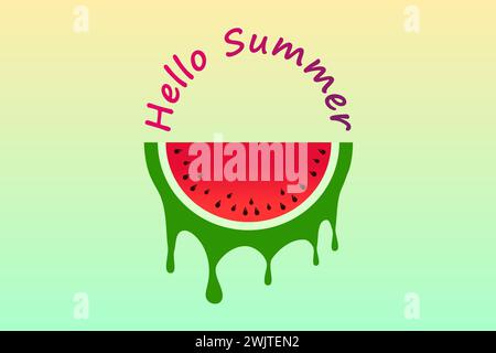 Süße Wassermelonen und Schriftzug Hello Sommer Illustration Hintergrund Stock Vektor