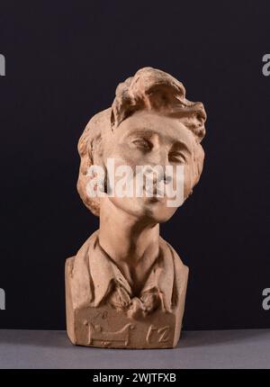 Jean-Pierre Dantan (1800-1869), sagte Dantan der junge. Karikatur des österreichisch-ungarischen Komponisten und Pianisten Franz Liszt (1811-1886). Büste. Patinierter Gips, Terrakotta, 1832. Paris, Carnavalet Museum. Bust, Komponist, österreichisch-ungarischer Pianist, Patina patina, Terrakotta, Karikatur Stockfoto