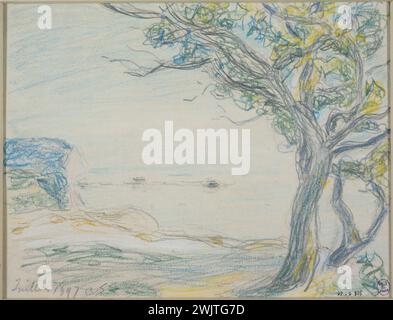Alfred Sisley (1839-1899). „Baum am Wasser“. Zeichnung, Juli 1897. Museum der Schönen Künste der Stadt Paris, Petit Palais. 37080-3 Baum, Meer, Zeichnung, Marine, Strand Stockfoto