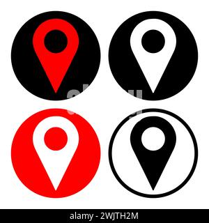 Satz von Symbolen mit Zeiger. Vektor des Positionssymbols. Kartenverzeichnis suchen. Symbol für die Position des PINs. Stock Vektor
