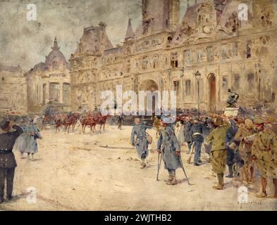 Ernest Delahaye (1855-1921). "Die verstümmelten Zeugen der Beerdigung von General Gallieni am Place de l'Hotel de Ville (1. Juni 1916)". Öl auf Holz. Paris, Carnavalet Museum. 32938-16 Arrondissement IVEME IV 4th 4, Assist, Huffle, Funerailles, General Francais, Hotel de Ville de Paris, Öl auf Holz, Mutile, Obseques, Place Hotel de Ville, erster Weltkrieg, Prozession Stockfoto