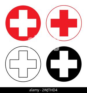 Symbol für Verbandskasten. Kreuzen Sie das rote medizinische Vektorzeichen/Symbol des Krankenhauses Stock Vektor