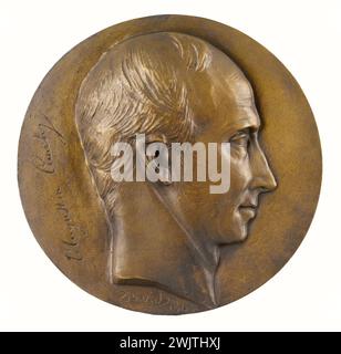 David d'Angers (1788-1856). Porträt Augustin-Louis Cauchy (1789-1857), Mathematiker. Bronze, Sandgusseisen. 1843. Paris, Museum Carnavalet. 58290-13 Bronze, Baron, Sandguss, französischer Mathematiker, Medaillon, Profil, Hochformat Stockfoto