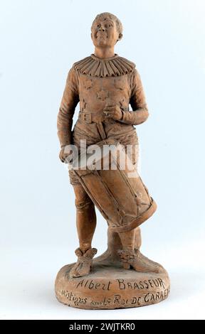 Charles Kotra (1859-1942?) Porträtladung von Albert-Jules Brasseur (1862-1932), Schauspieler. Die Rolle von Mistigris in "der König von Carreau". Terrakotta. Paris, Carnavalet Museum. 74057-20 Schauspieler, französischer Komiker, Spott, Modellierung, Porträtladung, Bildhauer, Terrakotta, 19. 19. 19. 19. 19. 19. 19. 19 19. Jahrhundert, Karikatur Stockfoto