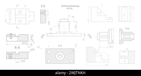 Technische Zeichnung Hintergrund .Maschinenbau Zeichnung . Technologie-Banner.Vektor-Illustration. Stock Vektor