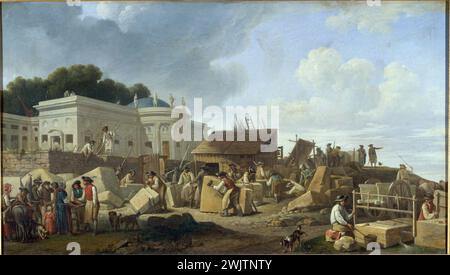 Das Hôtel de Salm im Bau, um 1786 ', gebaut nach Plänen von Pierre Rousseau (1751–1829). Öl auf Leinwand. Paris, Carnavalet Museum. Bau, Hotel de la Legion of Honor, Hotel de Salm, Besonderes Hotel, Macon, Arbeiter, arbeitet, Öl auf Leinwand Stockfoto