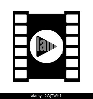Abbildung des Filmstreifens. Filmkamera-Symbol. Video-Symbol abspielen, schwarze Tasten kennzeichnen Vektor auf weißem Hintergrund. Stock Vektor