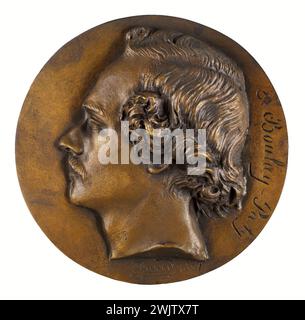 David d'Angers (1788-1856). Porträt von Evariste Cyprien Félix Boulay-Paty (1804–1864), französischer Dichter. Bronze, Sandgusseisen. 1837. Paris, Museum Carnavalet. 58289-14 Bronze, Schriftsteller, Sandguss, französischer Dichter, Profil, Hochformat Stockfoto