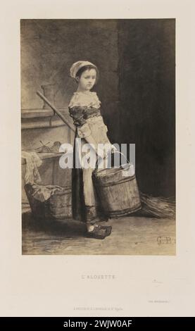 Gustave Gustave Brion. „L'Allouette“ (Cosette, Illustration für „Les Misérables“). Foto Briquet/Guettard, nach einer Zeichnung von Brion, 1862. Paris, das Haus von Victor Hugo. 38344-2 Zeichnung, französischer Schriftsteller, Kind, Illustration, Litterianwerk, Charakter, kleines Mädchen, Roman, Eimer Stockfoto