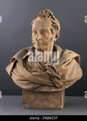 Dantan, Jean Pierre (dit Dantan Young). Ernsthaftes Porträt des Malers Antoine-Charles-Horace dit Carle Vernet (1758-1836). Terrakotta-patiniertes Gips. Paris, Carnavalet Museum. 53357-7 Franzose, Maler, Patina mit Mustern, seriöses Porträt, Terrakotta Stockfoto