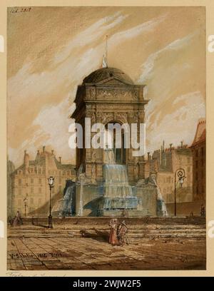 Sabatier, Francois-Victor (* 1823 - D.1892), La Fontaine des Innocent, 1855 (Dummy-Titel), 1855. Aquarell, Gouache. Carnavalet Museum, Geschichte von Paris. Der Brunnen der Unschuldigen, 1855 Stockfoto