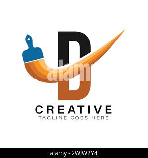 Logo des Pinsels „Letter D“. Buchstabe D House Paint Business Symbol Stock Vektor