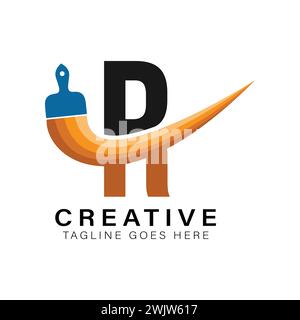 Pinsellogo mit Buchstabe R. Buchstabe R House Paint Business Symbol Stock Vektor