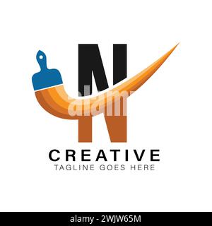 Pinsellogo mit Buchstabe N. Buchstabe N House Paint Business Symbol Stock Vektor