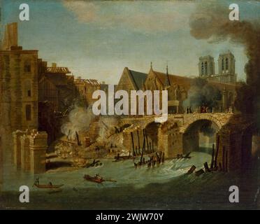 Jean-Baptiste Oudry (1686-1755). "Le Petit-Pont nach dem Brand von 1718". Öl auf Leinwand. Paris, Carnavalet Museum. 27022-12 brennen, Kathedrale, Hotel-dieu, Feuer, 4. 4. 4. 4. 4. 4. 4. Arrondissement, Notre-Dame, Petit-Pont, Ruinen, seine, Veme V 5. 5. Arrondissement, Feuer, Brücke Stockfoto