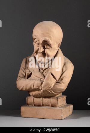 Jean-Pierre Dantan (1800–1869) sagte Dantan den Jungen. Karikatur des Bankers und Dichters Samuel Rogers (1763-1855). Patinierter Gips, Terrakotta. 1833. Paris, Museum Carnavalet. Banker, Büste, Querarm, Pattero Patina, britischer Dichter, Terrakotta, Karikatur Stockfoto