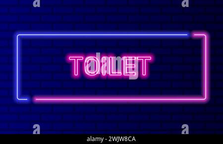 Neon-Zeichen-Toilette im Sprechblasen-Rahmen auf Backsteinwand-Hintergrund-Vektor. Helles Banner auf dem Hintergrund der Wand. wc-Knopf wc für Jungen und Mädchen Stock Vektor