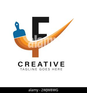 Pinsellogo mit Buchstabe F. Buchstabe F House Paint Business Symbol Stock Vektor