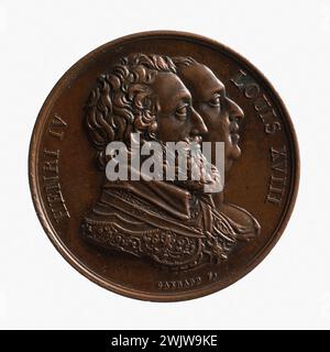 Raymond Gayrard (1777-1858). Restaurierung der Henri IV. Statue auf der Pont Neuf, 28. Oktober 1817. Rotes Kupfer (Vorderseite). Paris, Carnavalet Museum. Medaille, Numismatik Stockfoto