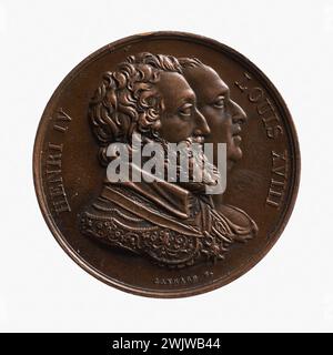 Raymond Gayrard (1777-1858). Restaurierung der Henri IV. Statue auf der Pont Neuf, 28. Oktober 1817. Rotes Kupfer (Vorderseite). Paris, Carnavalet Museum. Medaille, Numismatik Stockfoto