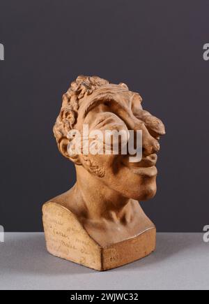 Jean-Pierre Dantan (1800-1869), sagte Dantan der junge. Karikatur des Malers Pierre-Jules-Alexandre Duval-Lecamus (1790-1854). Terracious patiniertes Gips. 1832. Paris, Museum Carnavalet. Exorbitite Eye, französischer Maler, Patina Patina, Terrakotta, Karikatur Stockfoto