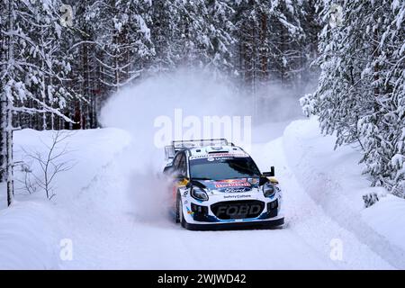 Umeå 20240217Grégoire Munster aus Luxemburg mit dem belgischen Beifahrer Louis Louka treten während der 10t im Ford Puma Rally1 Hybrid, RC1 Rally1 an Stockfoto