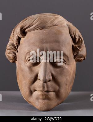 Jean-Pierre Dantan (dit Dantan Young). Ernsthaftes Porträt des Komponisten Gioacchino Rossini (1792-1868). Terrakotta-patiniertes Gips. Paris, Carnavalet Museum. 53357-9 Komponist, Italienisch, Patina mit Patina, seriöses Porträt, Terrakotta Stockfoto