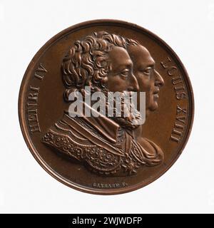 Raymond Gayrard (1777-1858). Restaurierung der Henri IV. Statue auf der Pont Neuf, 28. Oktober 1817. Rotes Kupfer (Vorderseite). Paris, Carnavalet Museum. Medaille, Numismatik Stockfoto