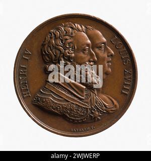 Raymond Gayrard (1777-1858). Restaurierung der Henri IV. Statue auf der Pont Neuf, 28. Oktober 1817. Rotes Kupfer (Vorderseite). Paris, Carnavalet Museum. Medaille, Numismatik Stockfoto