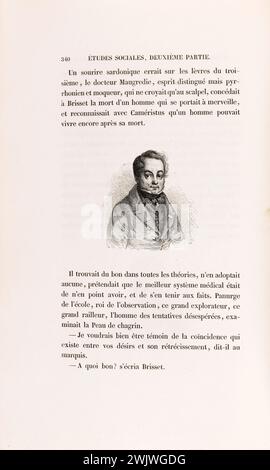 Anonym. "La Skin de Chagrin", Roman von Honoré de Balzac (1799-1850), illustrierte Ausgabe. "Doktor Maugredie". Stahlgravur. Edition H. Delloye und Victor Lecou, 1838. Paris, Maison de Balzac. Illustration, die Haut der Trauer, illustre Arbeit, Roman, literarische Arbeit Stockfoto