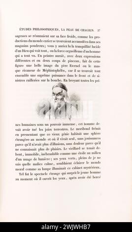 Anonym. "La Skin de Chagrin", Roman von Honoré de Balzac (1799-1850), illustrierte Ausgabe. "Der alte Antiquitätenhändler". Stahlgravur. Edition H. Delloye und Victor Lecou, 1838. Paris, Maison de Balzac. Illustration, die Haut der Trauer, illustre Arbeit, Roman, literarische Arbeit Stockfoto
