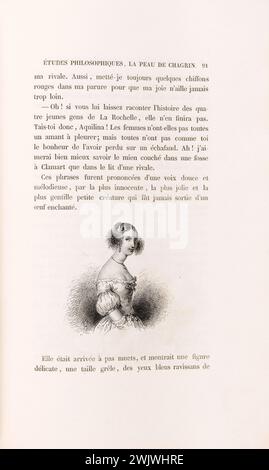 Anonym. "La Skin de Chagrin", Roman von Honoré de Balzac (1799-1850), illustrierte Ausgabe. „Euphrasia“. Stahlgravur. Edition H. Delloye und Victor Lecou, 1838. Paris, Maison de Balzac. Illustration, die Haut der Trauer, illustre Arbeit, Roman, literarische Arbeit Stockfoto