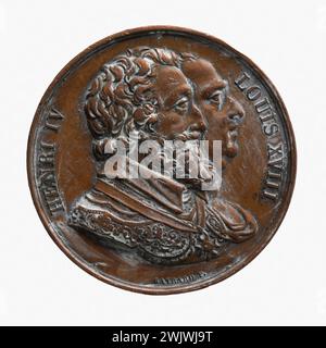 Raymond Gayrard (1777-1858). Restaurierung der Henri IV. Statue auf der Pont Neuf, 28. Oktober 1817. Rotes Kupfer (Vorderseite). Paris, Carnavalet Museum. Medaille, Numismatik Stockfoto