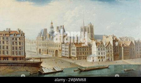 Nicolas-Jean-Baptiste Raguenet (1715-1793). Das Rathaus und der Place de Grève 1753. Öl auf Leinwand. Paris, Carnavalet Museum. 27044-4 seine, Rathaus, 4. Arrondissement, Place de Greve, Panorama, Öl auf Leinwand Stockfoto